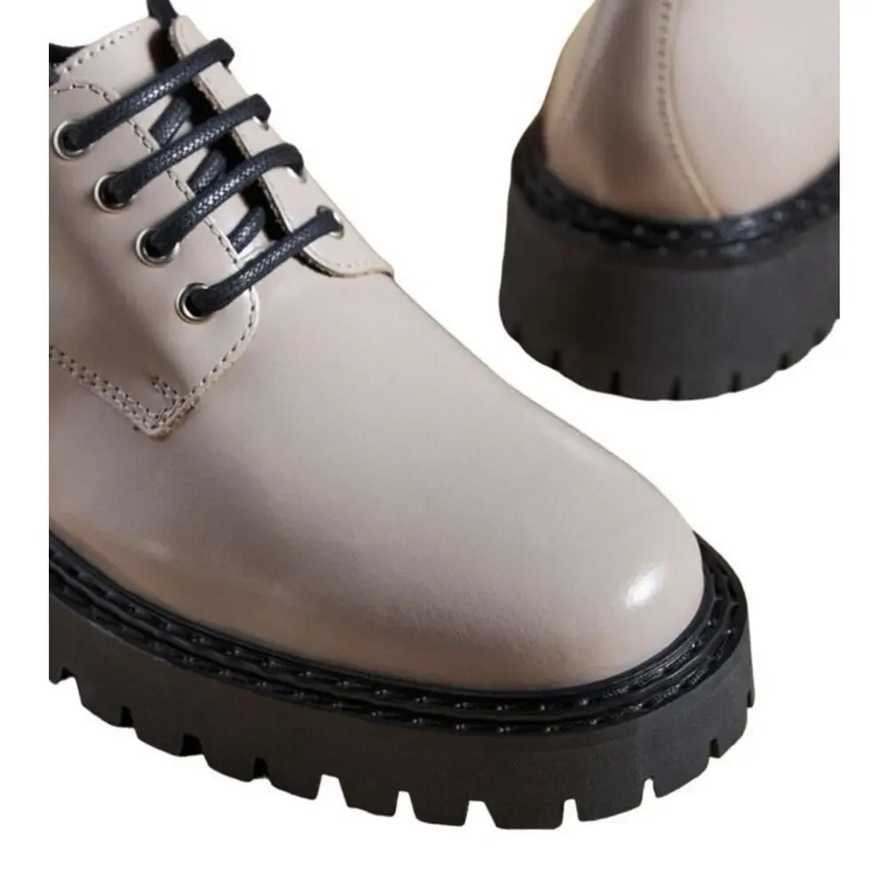 New Maeve Anthropologie Oxford Leather Sand Tan Lace Up Shoes Size 9 Size 39 - Picture 9 of 10